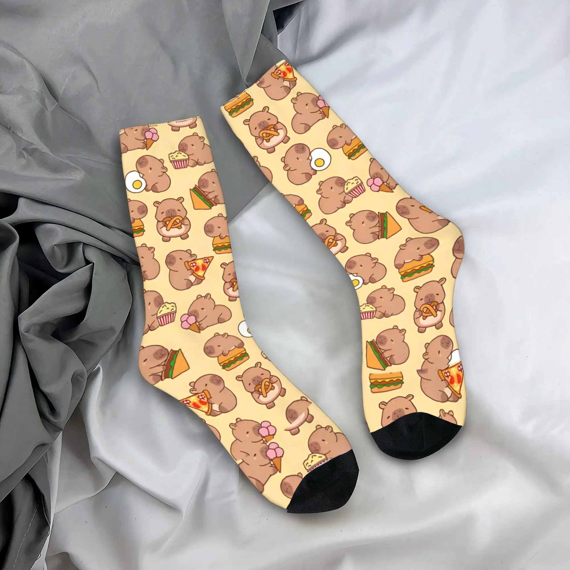 Calcetines divertidos felices para hombre Crazy Capybara Eat Pizza Burgers calcetín poliéster deporte calcetines de mujer Primavera Verano Otoño Invierno