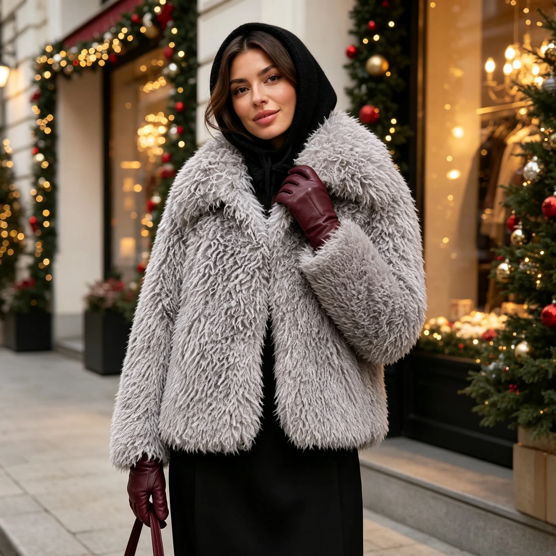 RU Women Wide Lapel Shaggy Curly Faux Fur Jacket Open Front Loose Long Sleeve Warm Cropped Winter Streetwear Outer Coat