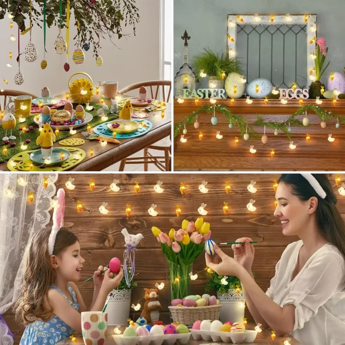 Picture 6: 1/2M 10/20 Lights Easter Indoor Decor Bunny Carrot Copper Wire Lights Egg String Lights Dining Celebration Atmosphere Lighting