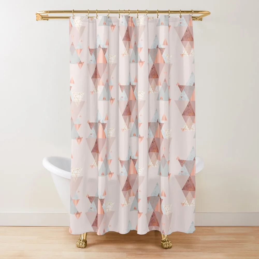 

Blush Pink Geo Shower Curtain Bathtub Modern Bathroom Accessories Cover Waterproof Fabric Bathroom Curtain