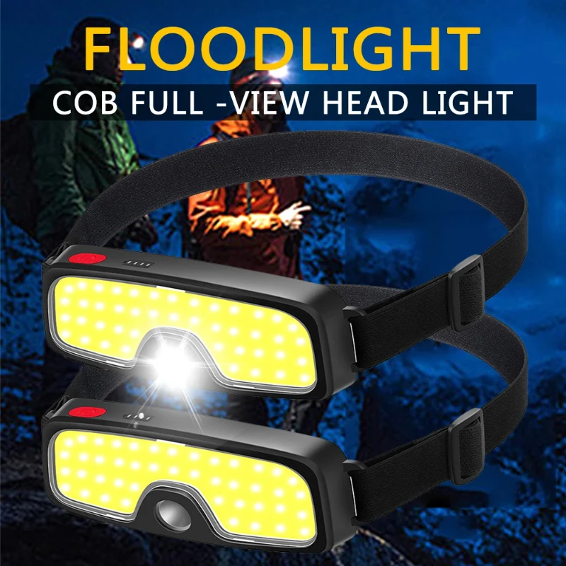 

Powerful COB LED Headlamp Type-c Rechargeable Head Flashlight Built-in Battery Outdoor Fishing Camping Lantern Waterproof Torch