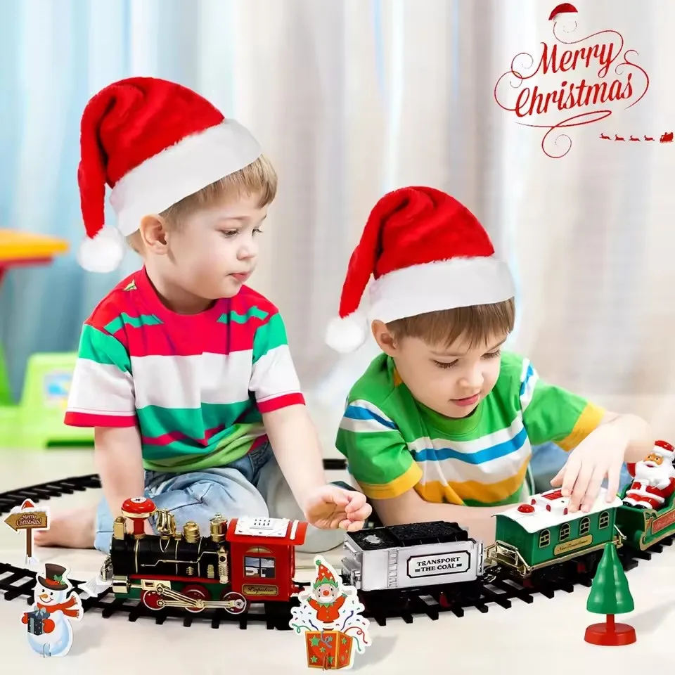 Tren de Navidad eléctrico, juguetes, decoración de árbol de Navidad, marco de vía de tren, coche ferroviario con sonido y luz, regalos de navidad