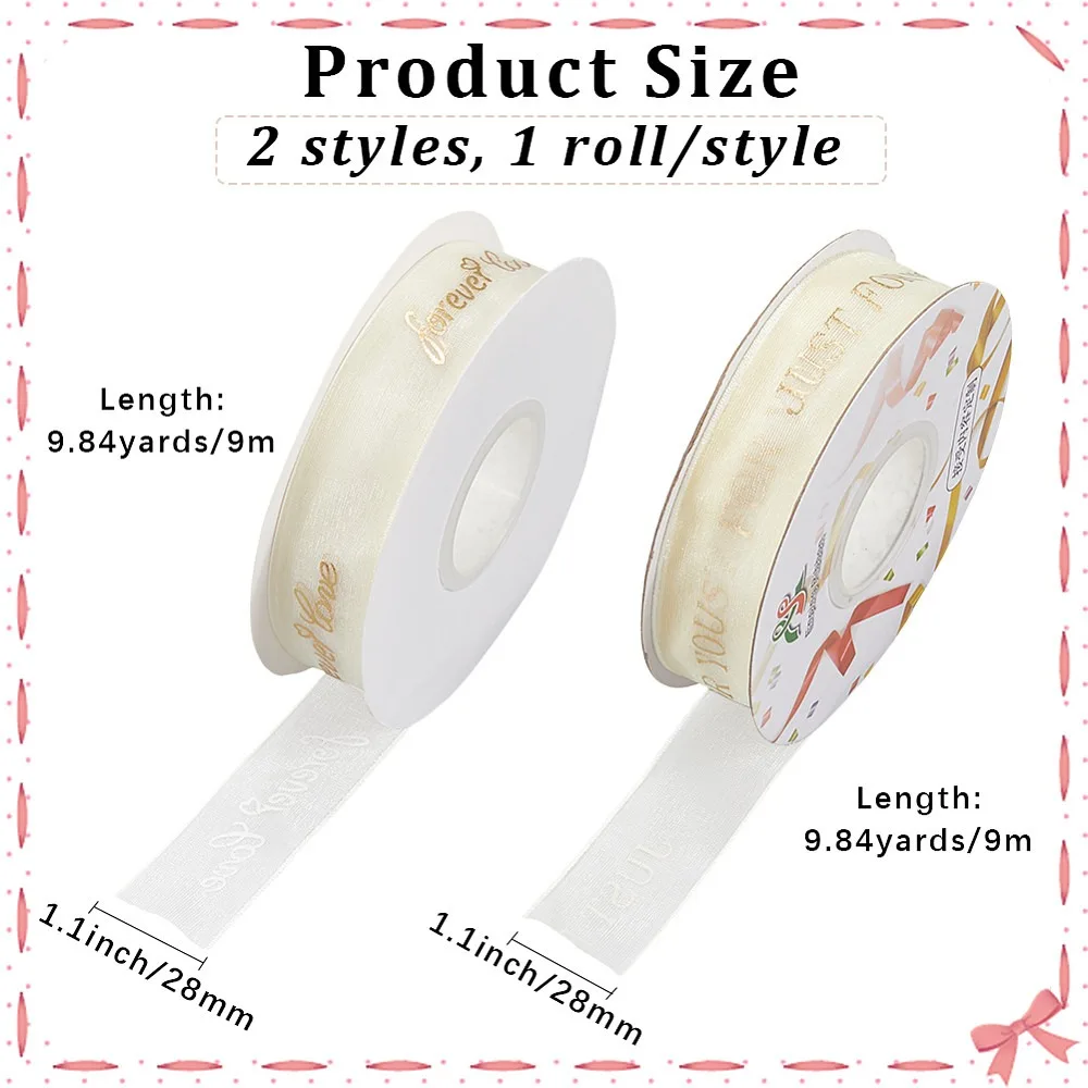 2 Rolls 2 Styles Chiffon Lace Trim for Sewing Decoration Word 1-1/8 inch(28mm) 9.84 Yards(9m)/Set