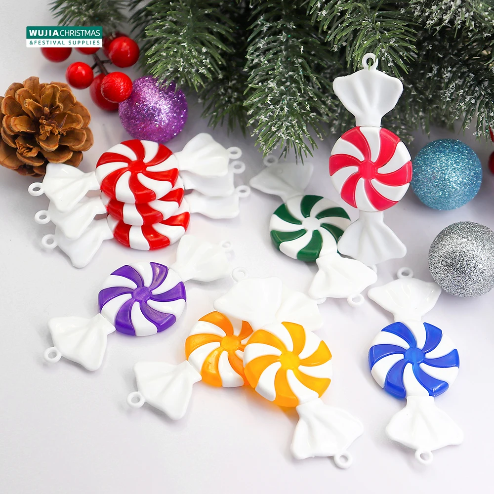 12pcs Candy Christmas Tree Hanging Ornament Colorful Peppermint Decor Fake Sweets Fun Xmas Wedding Party Children's Toys Navidad