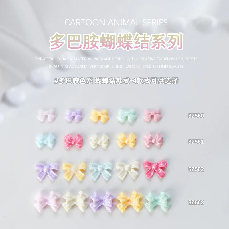 100PCS Shimmer 3D Bow Tie Nail Art Charms Accessories For Glitter Nails Decoration Design Supplies Material Manicure Decor Parts