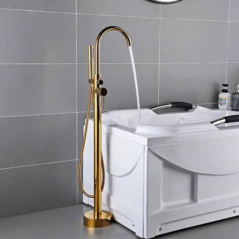 Solid Brass Dual Handle Floor Mounted Bathroom Bathtub Faucet Floor Stand Faucet Pedestal Basins Faucet