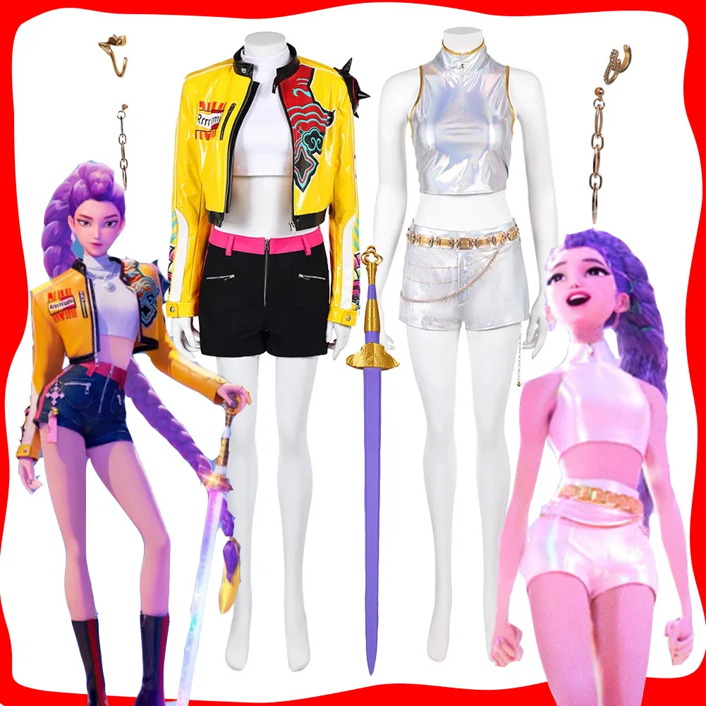 

Rumi KPOP Demons Hunter Cosplay Disguise Costume for Women Girls Group Stage Roleplay Uniform Clothing Halloween Carnival Suit