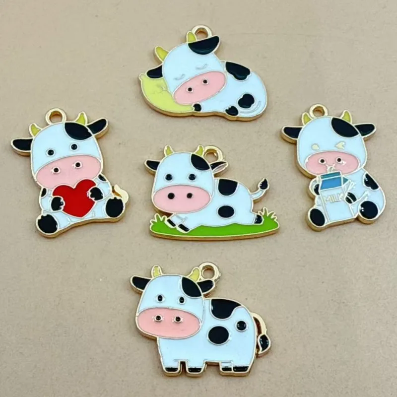 10pcs Super Cute Mini Cows Animal Charms Miniature Crafts DIY Earring Bracelet Pendant Jewelry Accessories