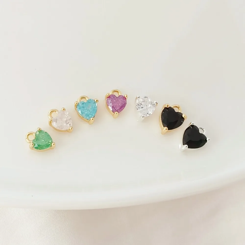 

Copper Plated with Thick Silver, 14K, Gold-encrusted with Zircon Crushed Ice, Small Heart Pendant DIY Handmade Jewelry Accessory