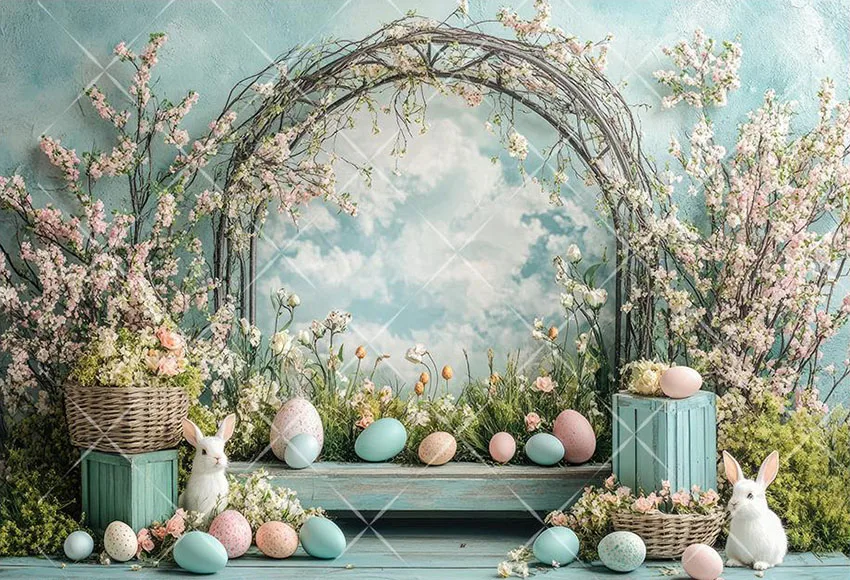 

Mehofond Photography Background Spring Easter Arch Flowers Bunny Eggs Kids Birthday Party Portrait Decor Backdrop Photo Studio