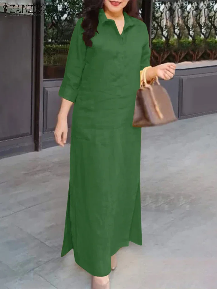 Sukienka letnia plus size 2025 ZANZEA damska długa koszulowa sukienka vintage kołnierzyk 3/4 rękaw wakacje praca sukienka letnia szlafrok damski kaftan