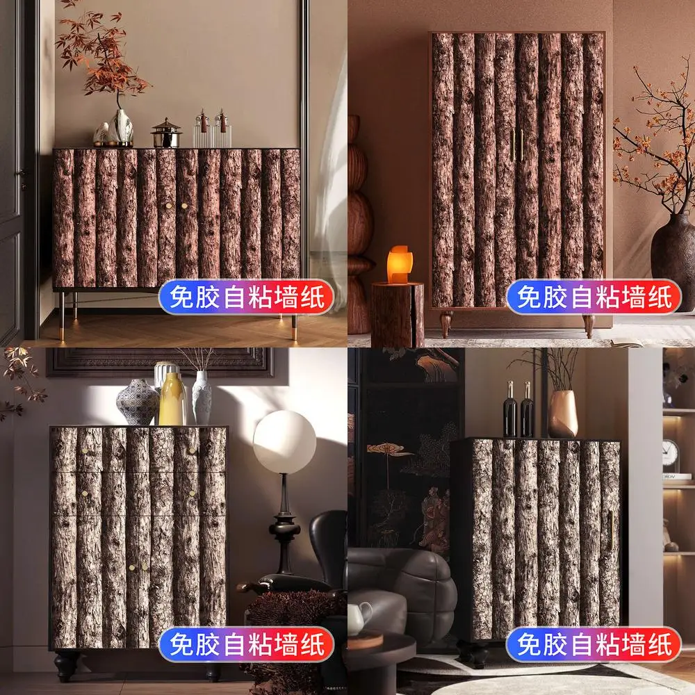 

Wood Grain Look New Chinese Style Self Adhesive Wallpaper for Cabinet Refurbishment Vintage Chinese Theme Renovation Color Chang