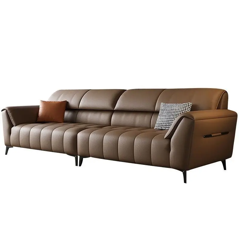 

Leather living room small apartment straight row first layer cowhide piano key sofa combination