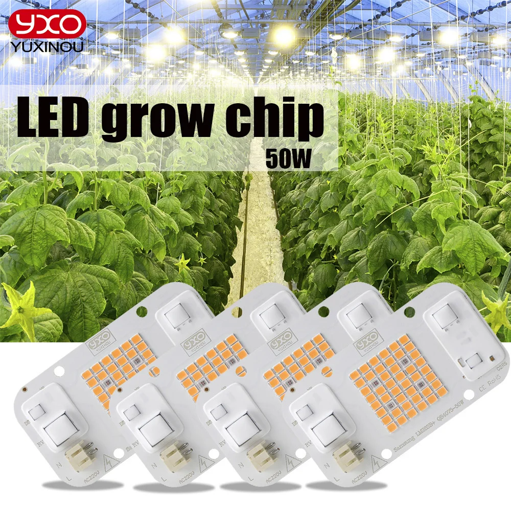 YXO Hydroponice AC 220V 20w 30w 50w Dob Cob LED Grow Light Chip Full Spectrum 380nm-780nm For Indoor Plant Seedling Grow Flower