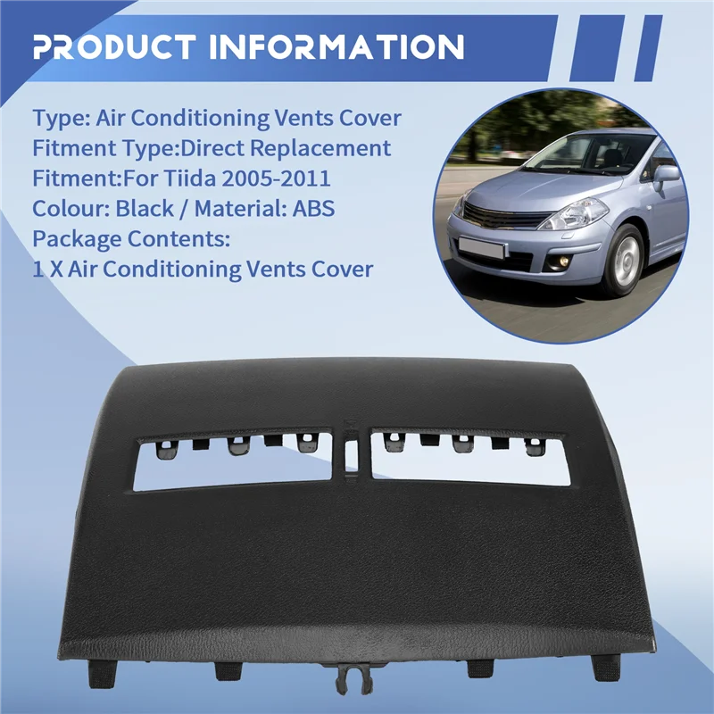 

A82E-Car Air Conditioner Outlet Finisher-Instrument Panel Air Conditioning Vents Cover Shell For Nissan Tiida 2005-2011 Black