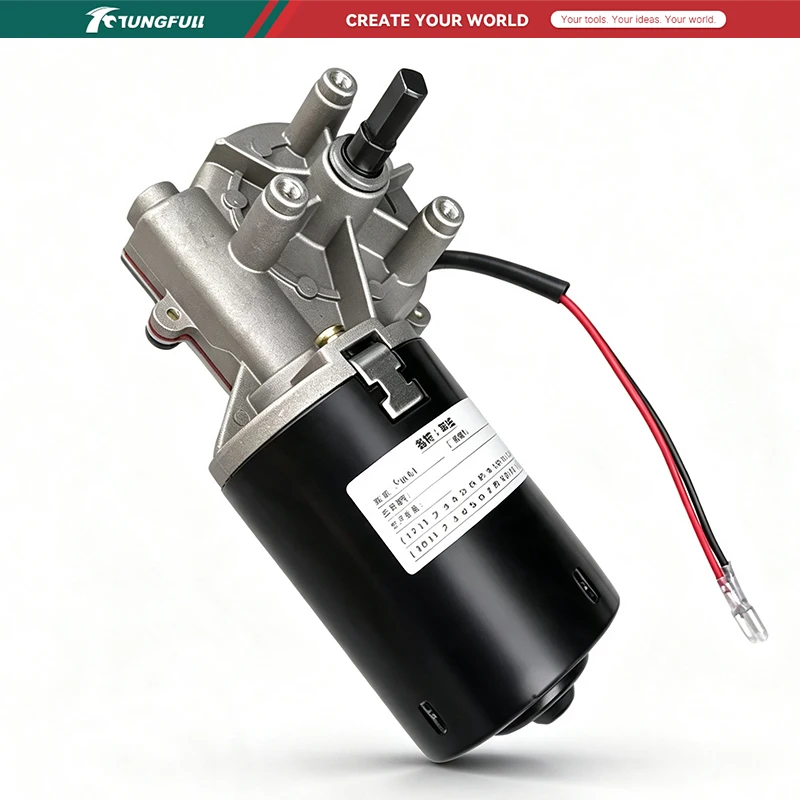 High Speed 24V DC Worm Gear Reducer Motor 60W 52RPM Reversible Self Locking Metal Gearbox Positive Negative