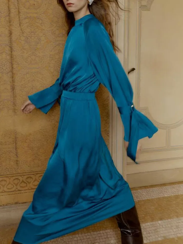 فستان مريح مريح من الحرير الحلو والساتان ميدي دكتور وصل حديثًا لشتاء 2025 فستان نسائي أنيق عميق على شكل حرف V طويل Sve #2