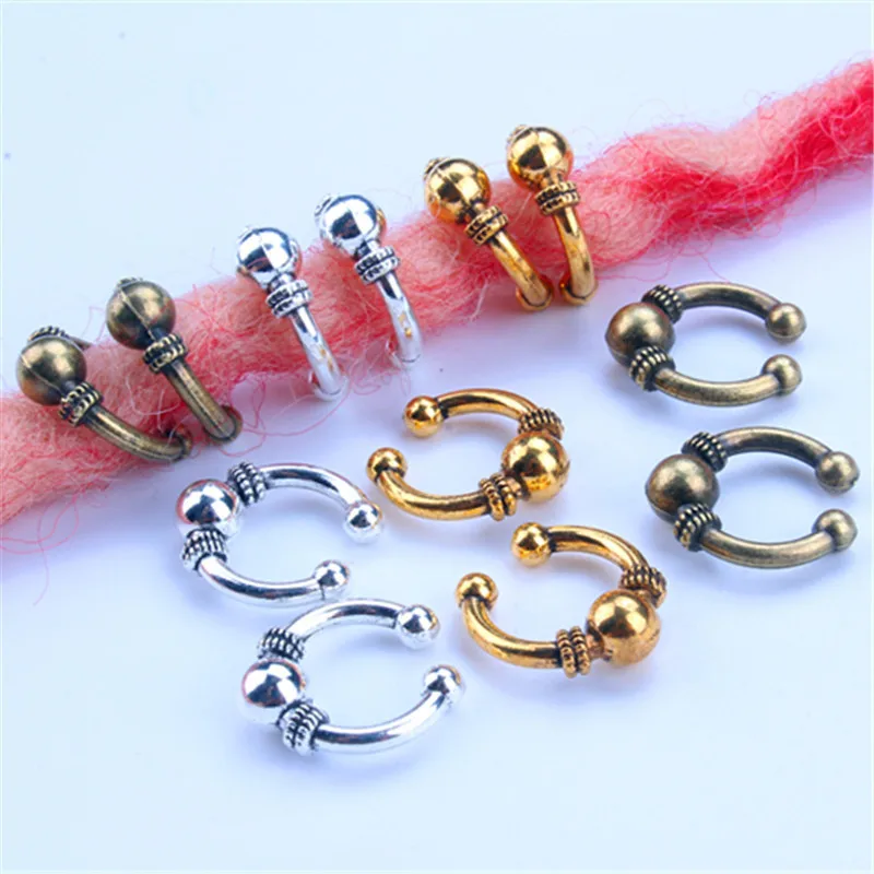10Pcs/Pack Golden Silver Viking Spiral Charms Hair Braid Dread Dreadlock Beads Clips Cuffs Rings Jewelry Accessories