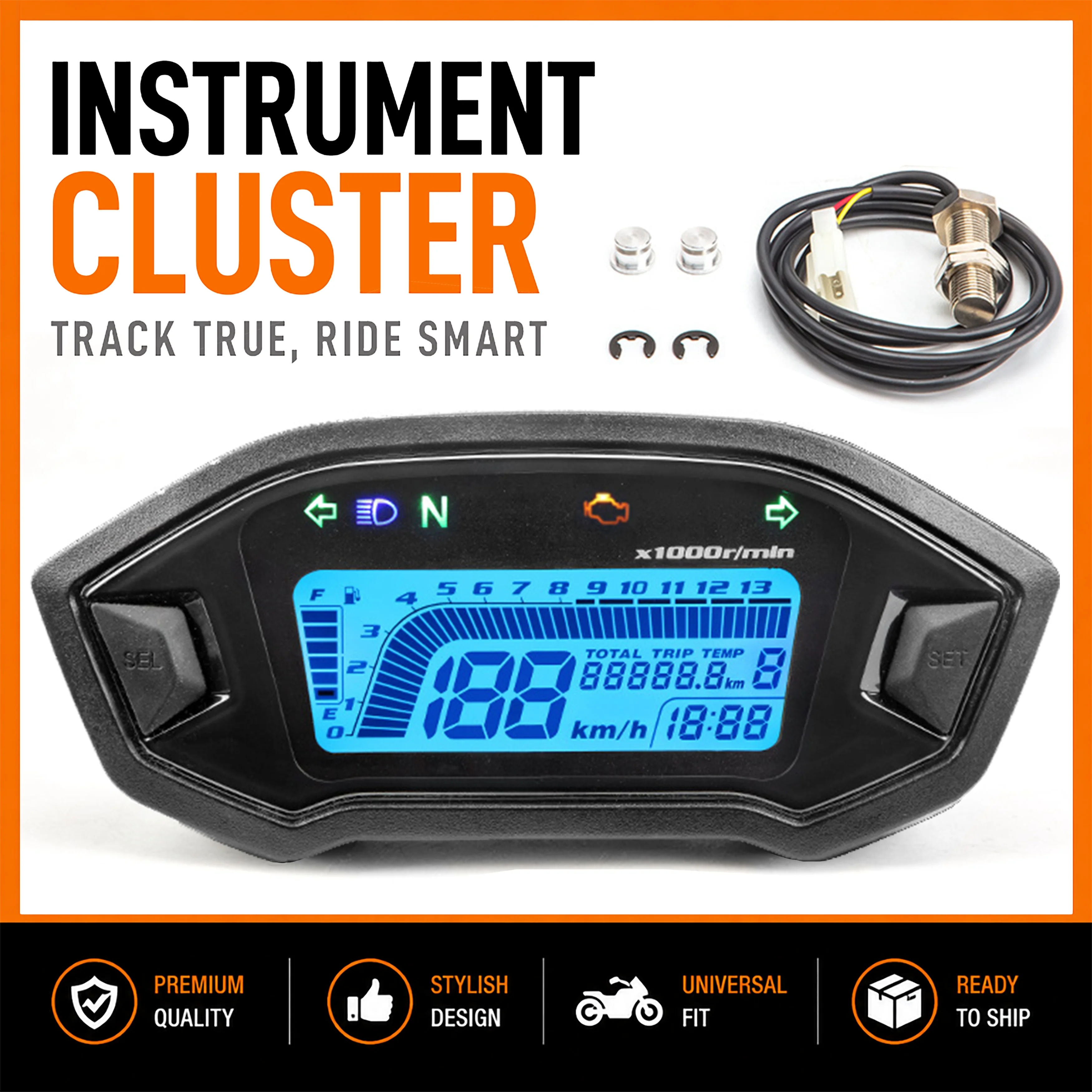 Motorcycle LCD Digital Dashboard 7 Color Backlight Speedometer Tachometer Odometer 10000RPM 6Gear Display Fits 2–4 Cylinder