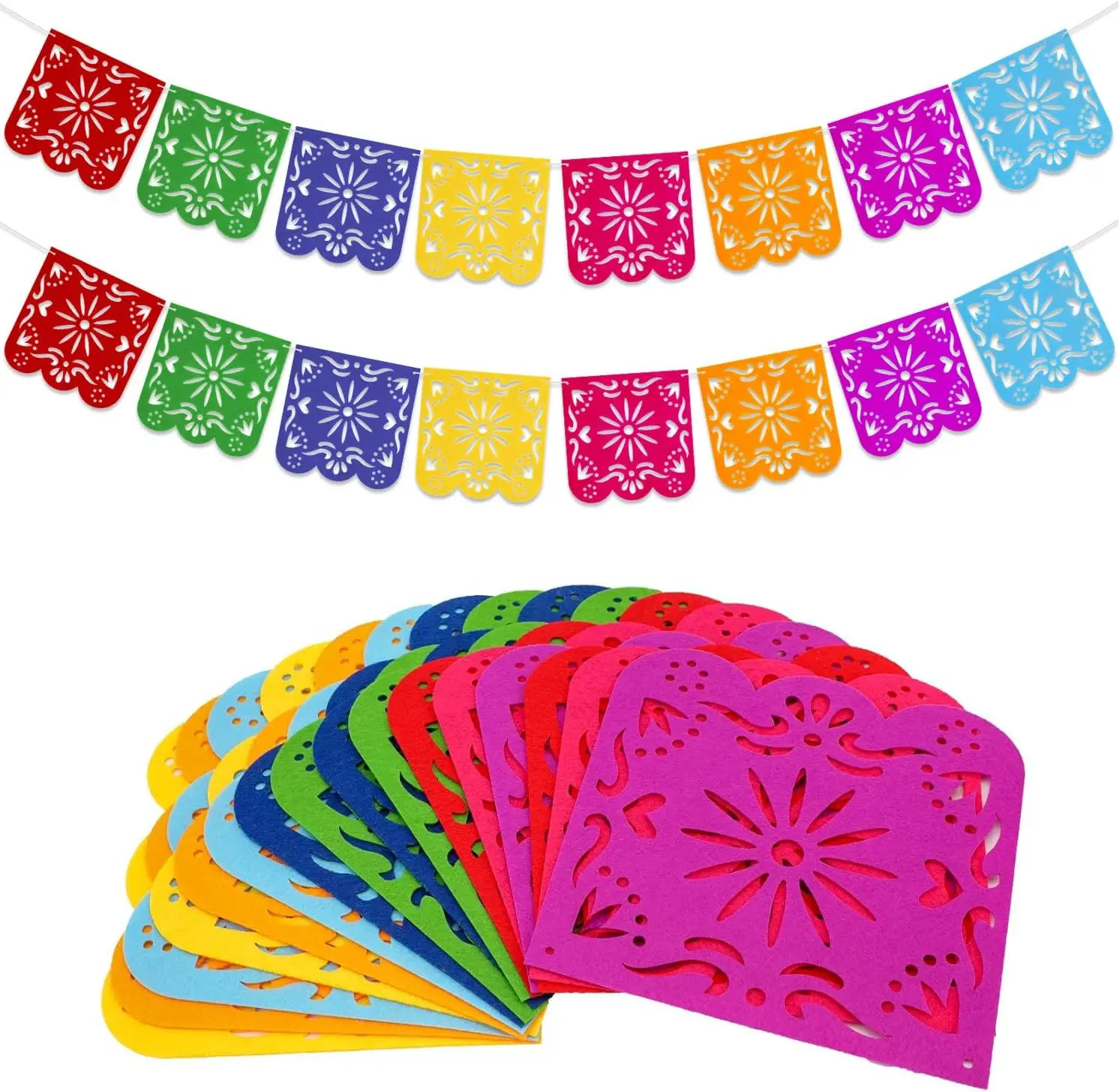 Mexikanische Partydekorationen Banner, Bunte Día De Los Muertos Papel Picado Banner, Karneval Geburtstag Babyparty Party Dekor – Detail 6