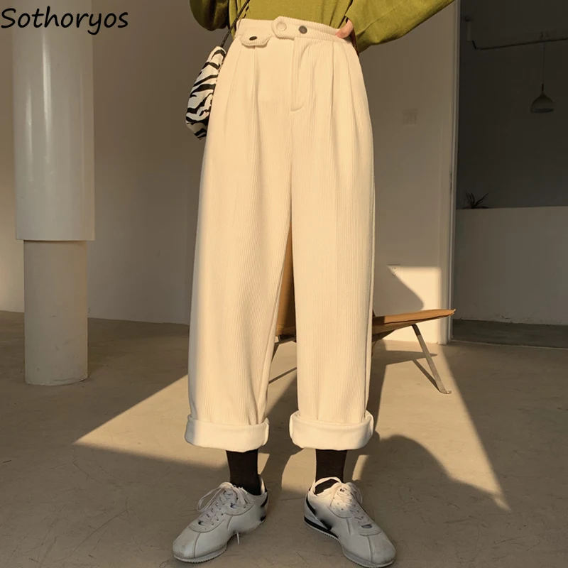 

Women Pants Korean Style New Loose All-match Corduroy Wide Leg Trousers Womens Trendy Leisure Harajuku Daily Ulzzang High Waist