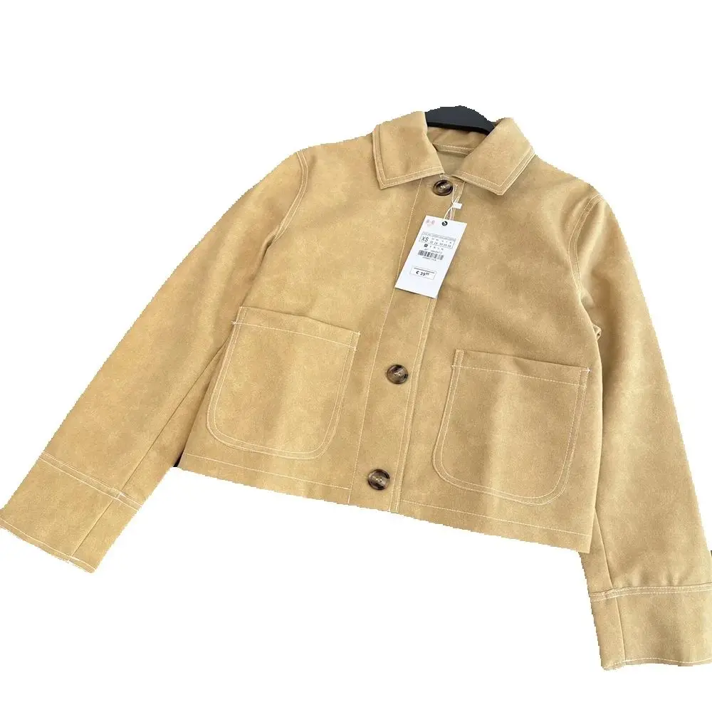 

Осенняя новая женская одежда, деловая куртка с белым воротником, замшевая текстура, кожаная куртка, куртка, куртка