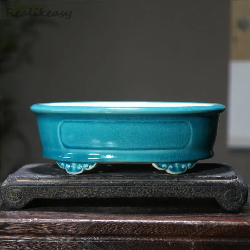 Chinese Classical Purple Clay Flower Pot Zen Round Ceramic Bonsai Pot Crack Glazed Ceramic Desktop Flower Pot Home Dceor LE294