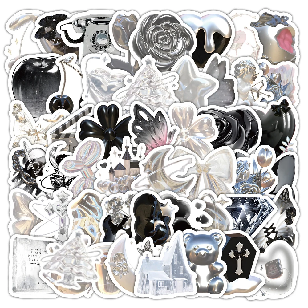 10/30/50/100pcs Ins Style Cool Silver Aesthetic Stickers Decals DIY Laptop Scrapbook Suitcase Phone Stationery Sticker Kids Toys