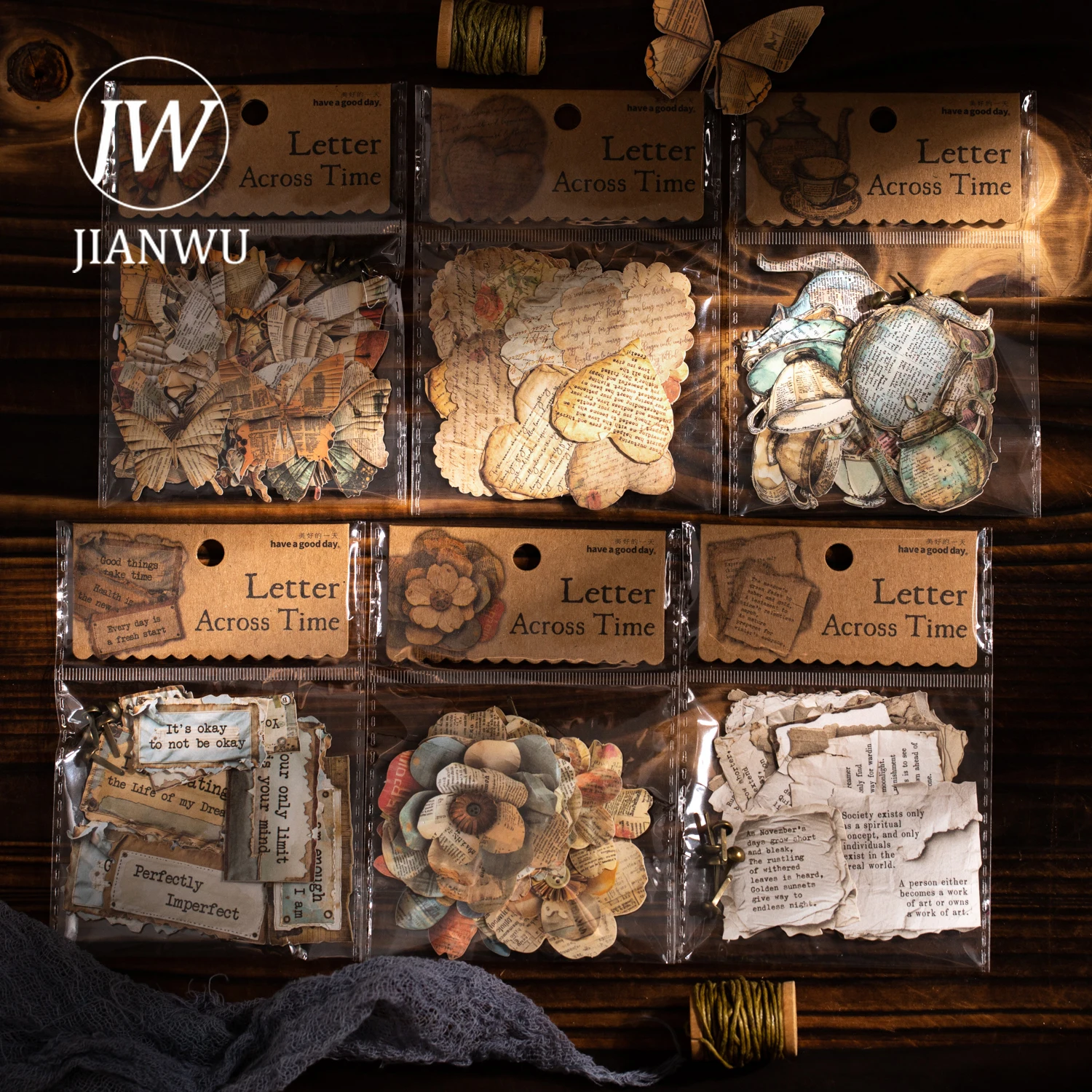 Jianwu carta através do tempo série vintage borboleta flor paisagem material colagem adesivo criativo lixo diário papelaria