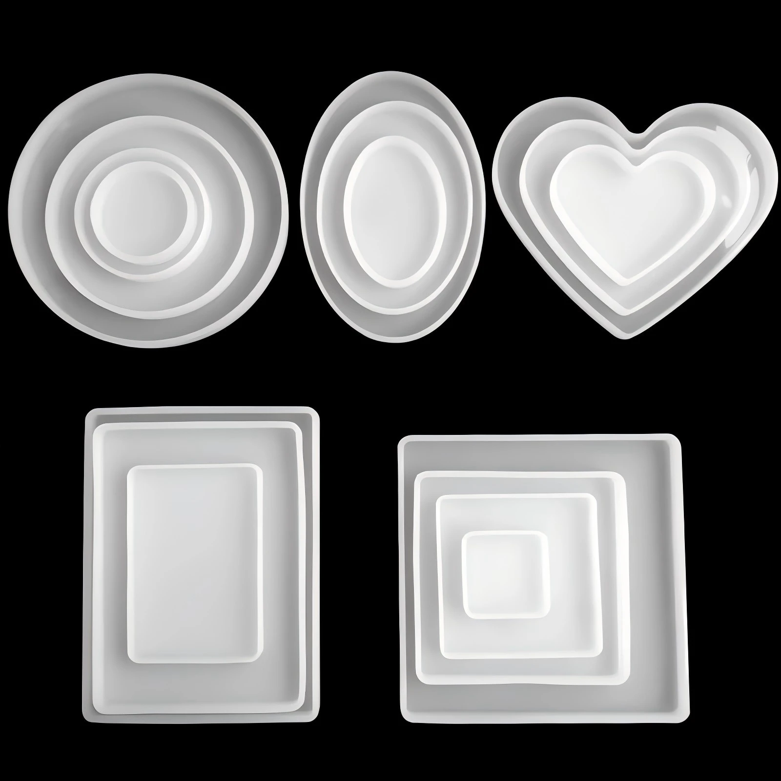 Round Square Rectangle Shape Coaster Silicone Mold Heart Epoxy Resin Mold for DIY Jewelry Storage Base Making Cup Tray Home Deco