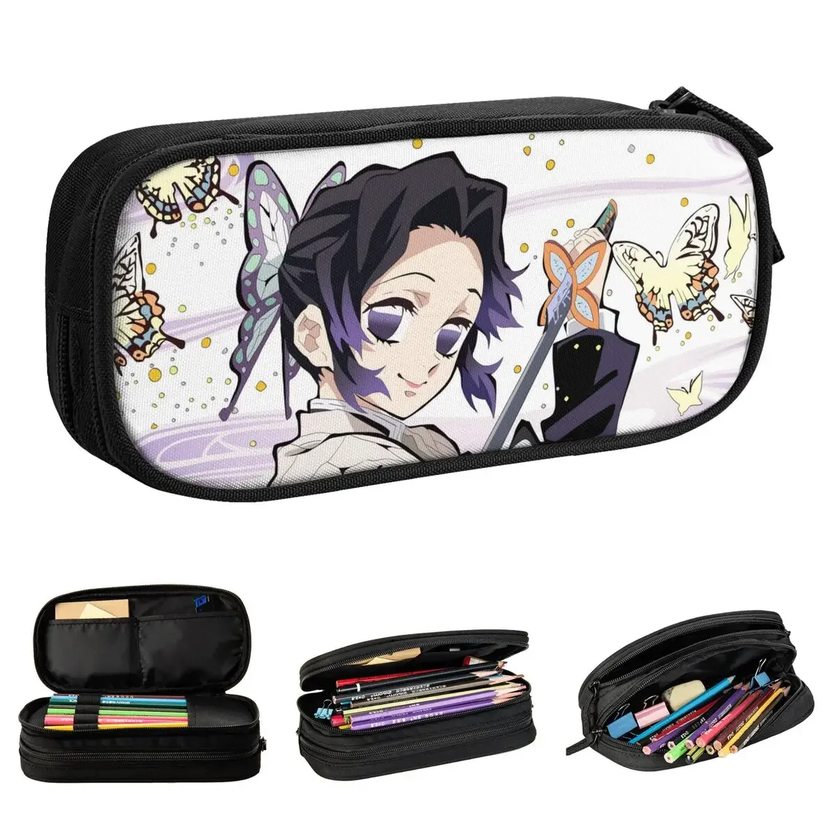 

Demon Slayer Kimetsu No Yaiba Pencil Case Kochou Shinobu Pencilcases Pen Holder for Student Large Bag Office Zipper Stationery