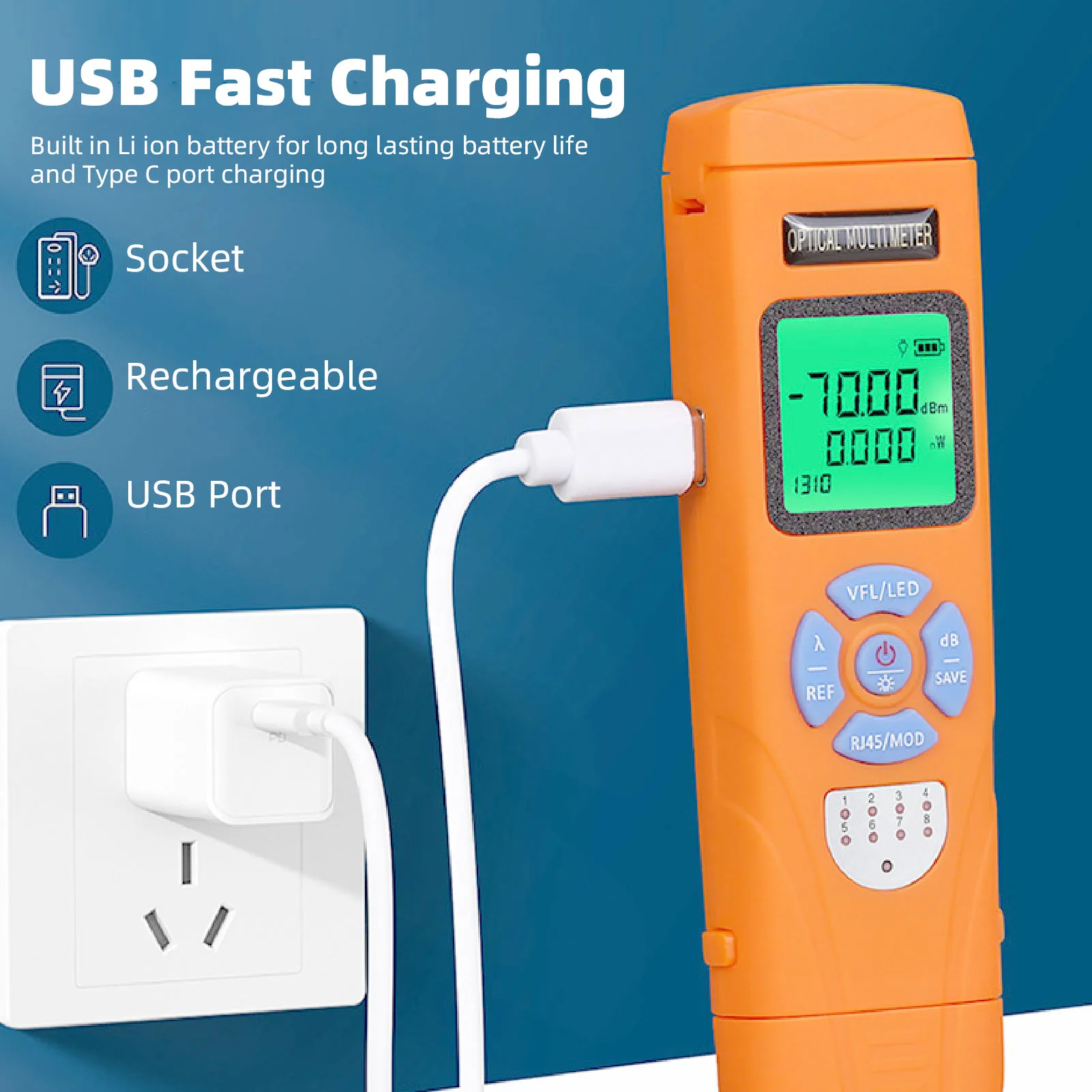 جهاز اختبار بصري -70-+10dBm 10 أطوال موجية محدد الأعطال البصرية أداة اختبار بصرية لقياس الطاقة الضوئية