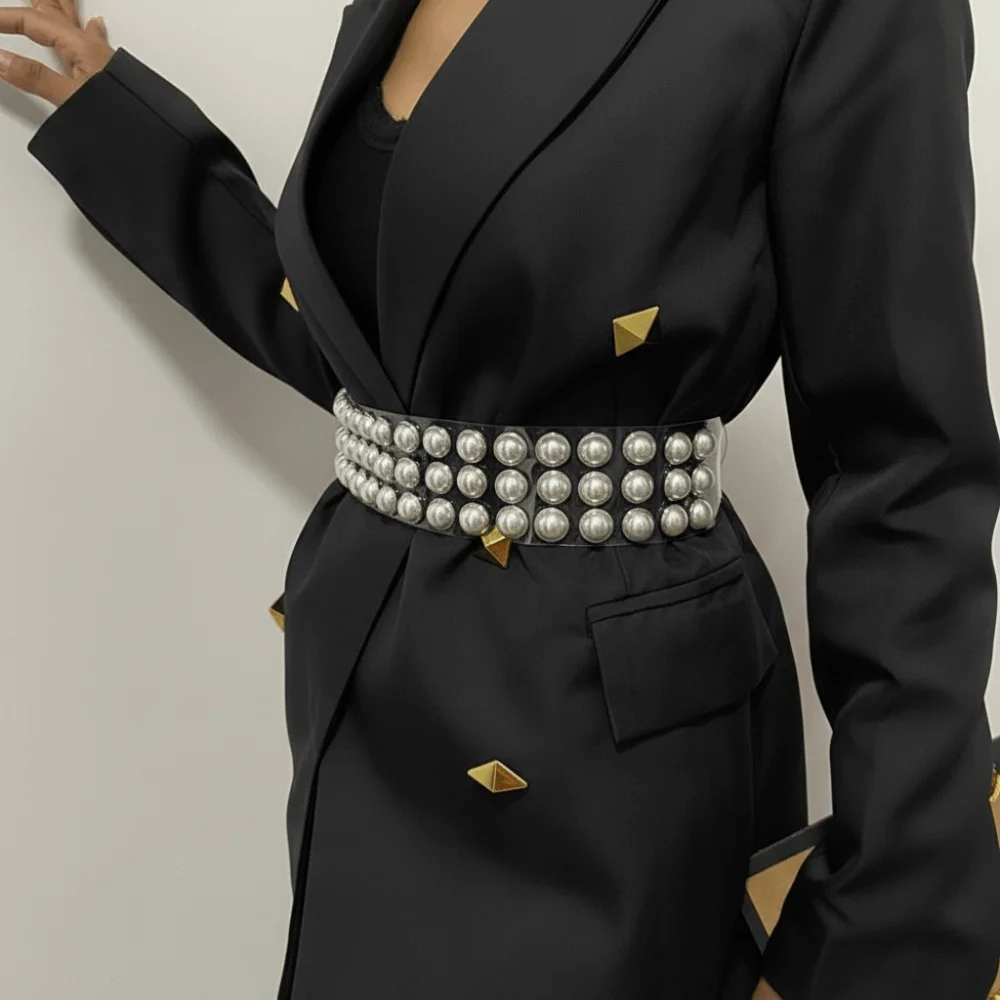 

Fashion Silver Rhinestone Transparent Waistband Female Belt Wide Clearing Corset Cummerbund Waistband Pearl Decoration PVC Belts