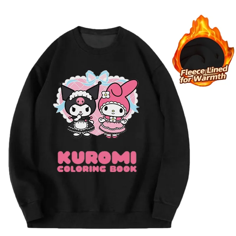 

Sanrio Series Printed Crew Neck Long-Sleeve Top, Cute and Warm Fleece-Lined Crew Neck Long-Sleeve T-Shirt, 100% Cotton