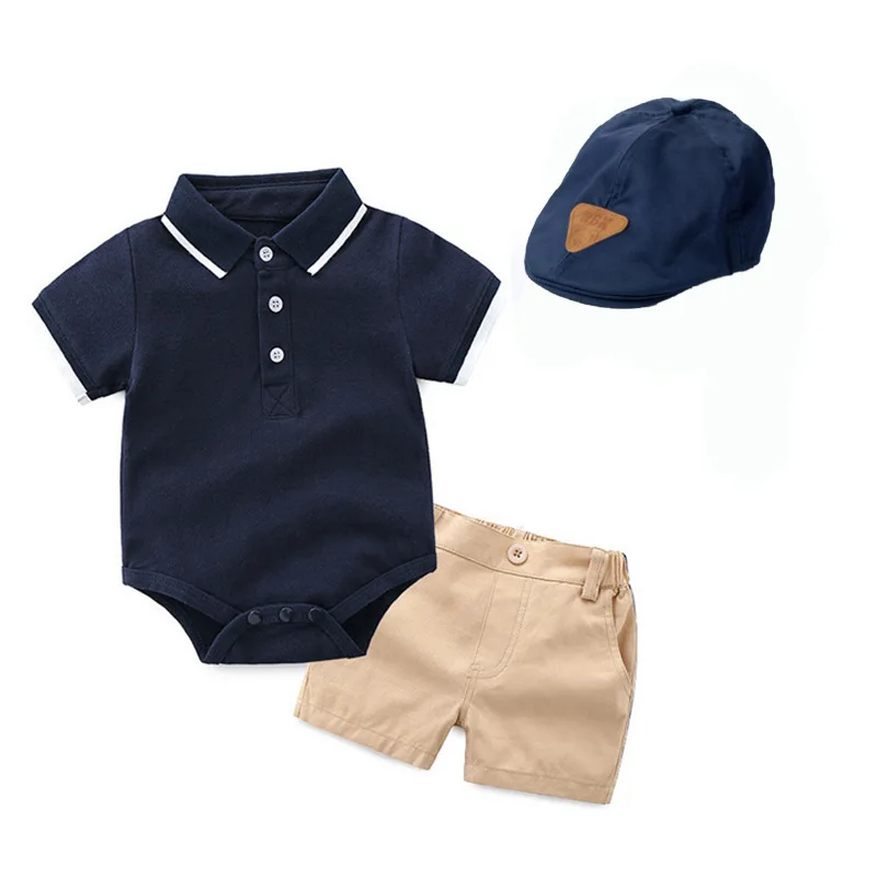Summer Baby Boys Romper With Hat Clothes Infant Outfits Sets Summer Short Sleeve Polo Shirt With Shorts Children’S Clothing