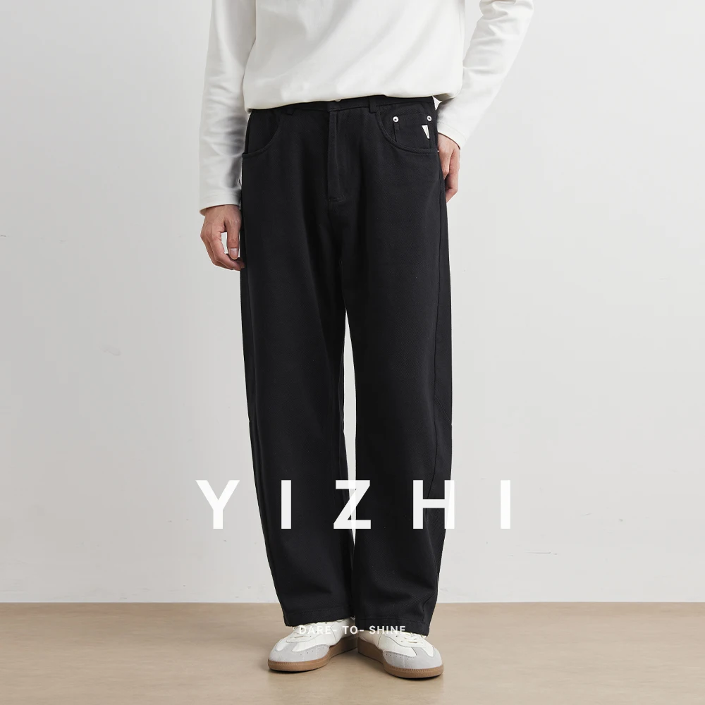 100% القطن مستقيم الساق السراويل الرجال ربيع جديد الاتجاه الأمريكي فضفاض بنطال ذو قصة أرجل واسعة عادية فضفاض صالح الشباب ular ملابس يومية #4