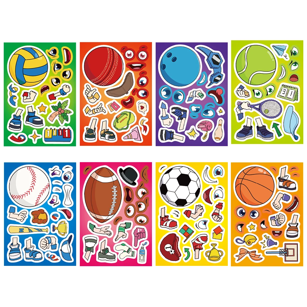 8 pezzi di cartoni animati palla faccia che cambia collare adesivi graffiti adesivi divertenti custodie per telefoni fai da te tazze per laptop adesivi per giocattoli per computer