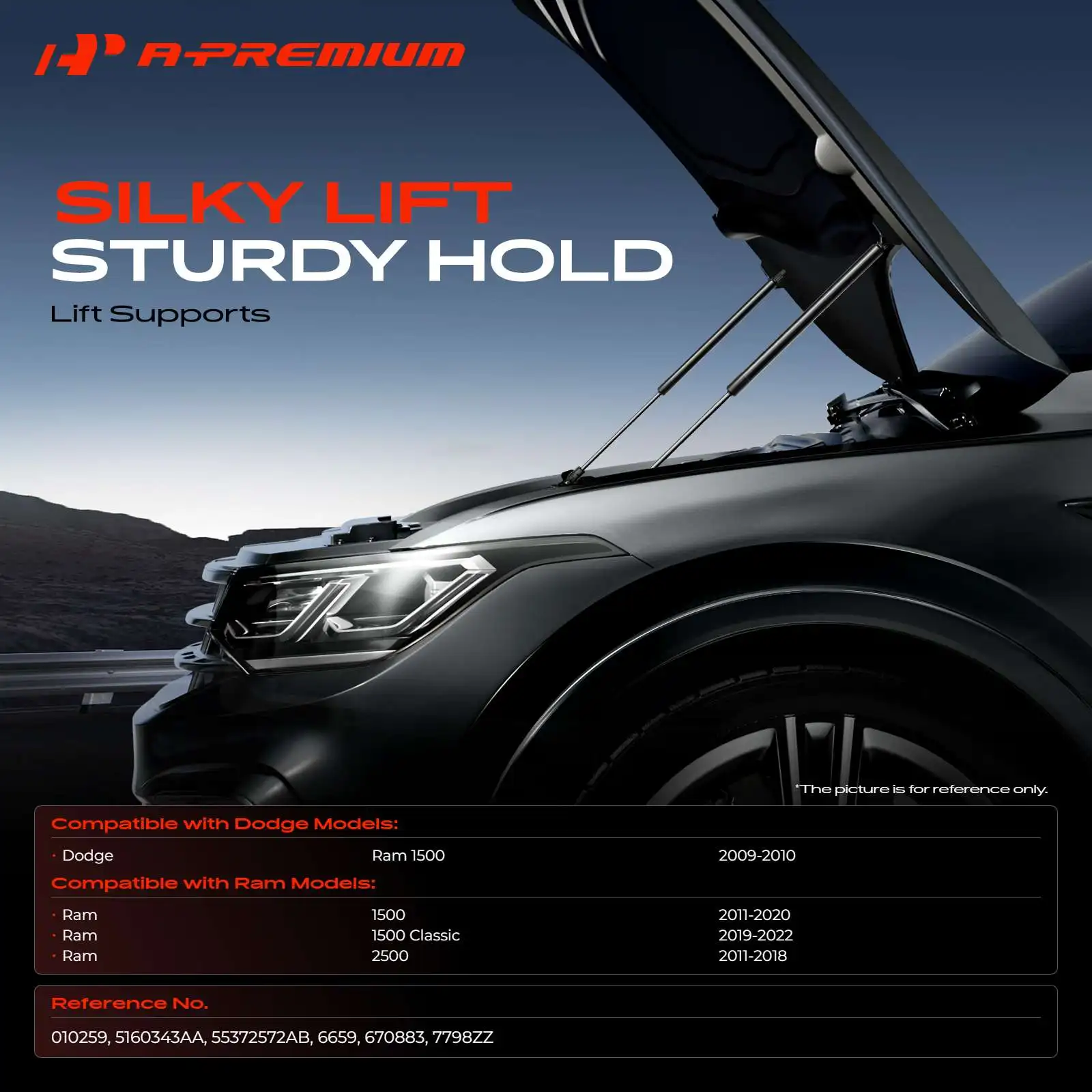 A-Premium 2Pcs Front Hood Lift Supports Shocks Struts for Ram 1500 2011-2020 2500 2011-2018 Dodge Ram 1500 2009-2010
