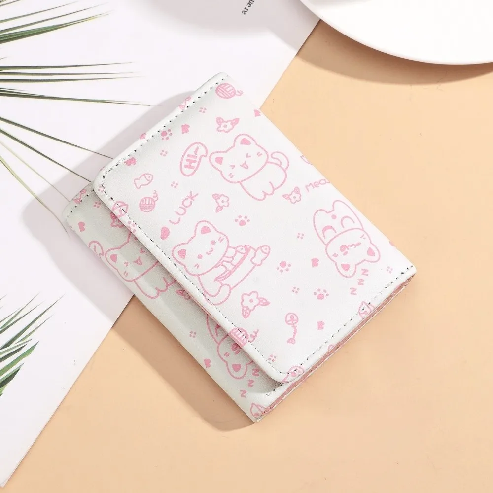 Fashion PU Leather Short Wallet Foldable Multi-functional Money Bag Cartoon Cat Three-Fold Wallet