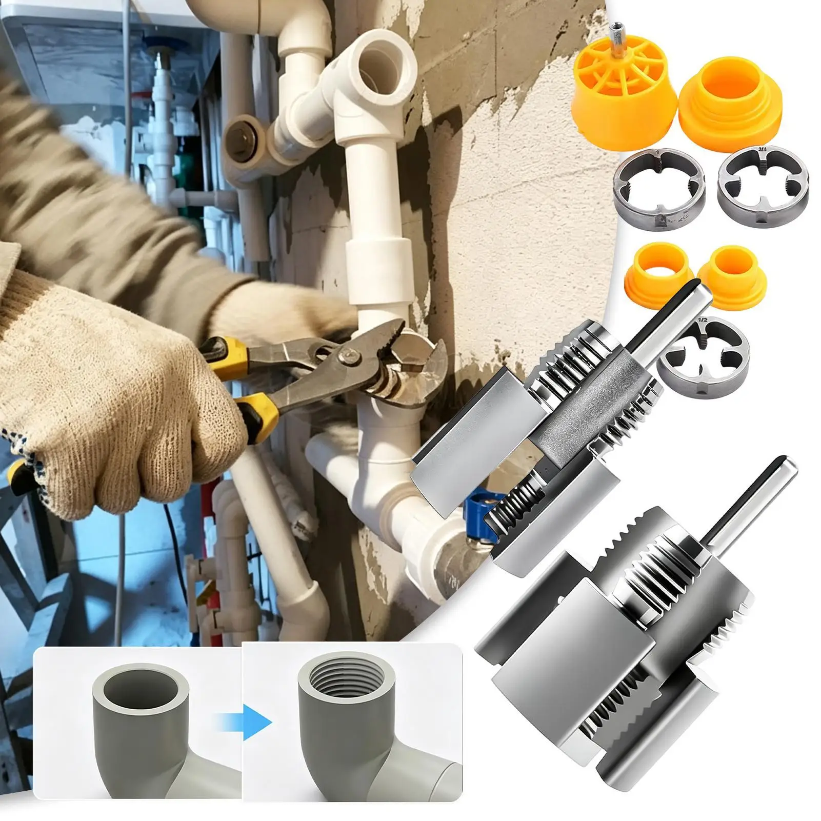 PVC Threader For Drill Heavy-Duty Rustproof Metal Multi-Size Pipe Thread Cutter Plumbing Tool For Workshop Garage Bathroom