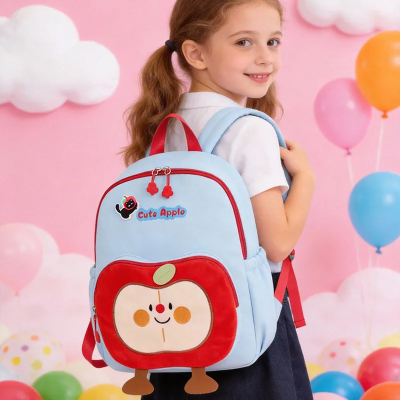 Oxford fabric durable student backpack, cute cartoon apple color-blocked cute and waterproof children's backpack