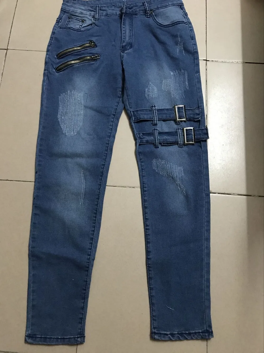 Pantalones vaqueros ajustados de pierna recta para hombre, Jeans rasgados, ropa de calle para jóvenes, pantalones largos de Moto Harajuku, negro