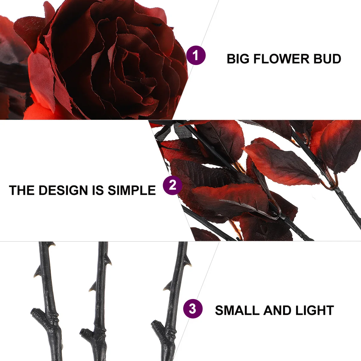 

3pcs Simulation Rose Decor Artificial Rose Decoration For Home Wedding Party Room Ornament Layout Prop