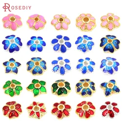 30PCS 18K Gold Color Brass with Oil Paintings Flower Beads Caps High Quality Diy Jewelry Making Earrings Accessories for Women