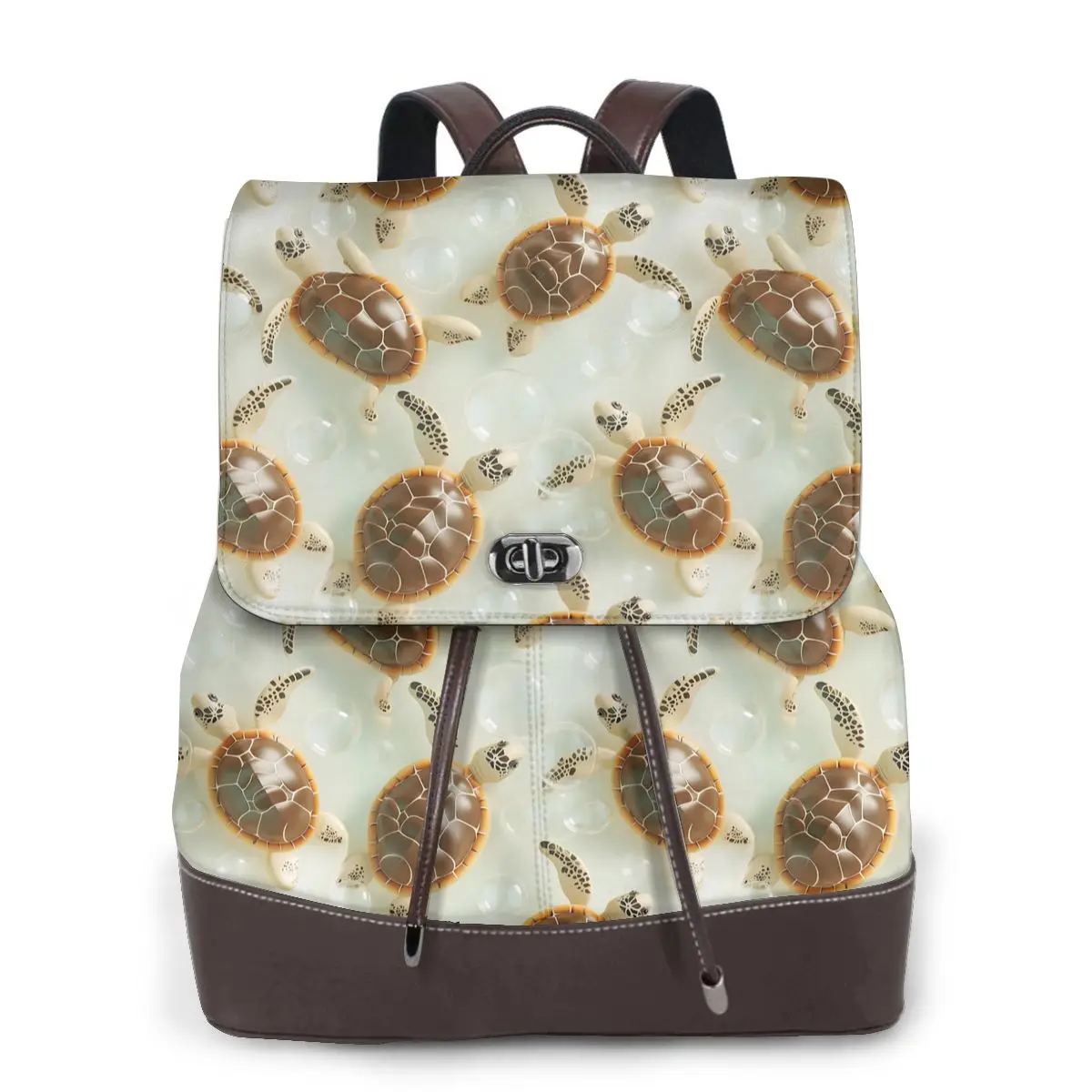 거북이 거품 장면 3D 패턴 새로운 핫 여성 배낭 디자이너 고품질 가죽 간단한 패션 대용량 배낭