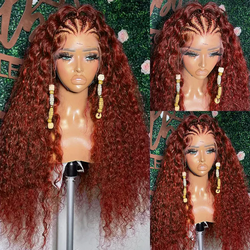 

Reddish Brown Colored Loose Deep Wave 13x4 HD Lace Frontal Human Hair Curly Wigs High Density Brazilian Water Wave Wig For Women