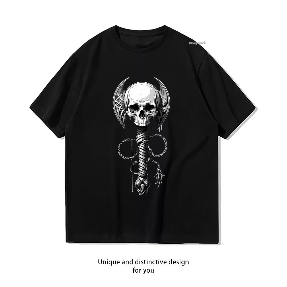 Skull Staff Celtic Magic Dark Fantasy  Casual Cotton Short Sleeve Tee for Men Women