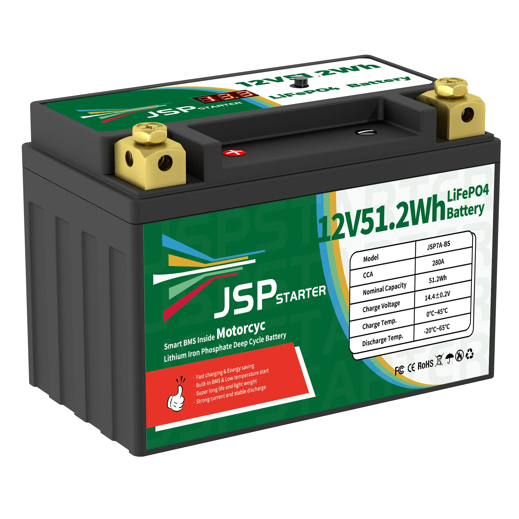 JSP7A-BS 12.8V 51.2Wh CCA 280A BMS Motorcycle Start Battery 12.8V Lithium iron Phosphate Scooter LiFePO4 Batteries YTX7A-BS