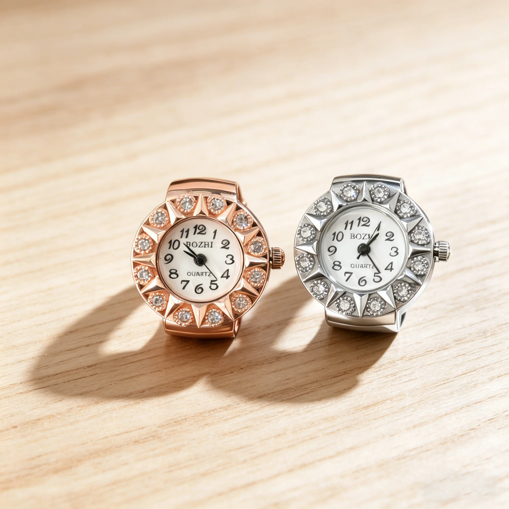 Women's Sparkly Rhinestone Ring Watch, Adjustable Finger Watch with Easy-Read Dial, Gift Idea