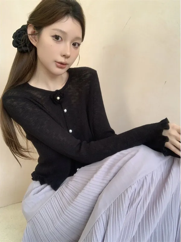 

Свитера Джемперы Кардиганы Женские с вырезом для девочек Нежная вязка Темные пуговицы Свободная посадка Природа Тонкий Cottagecore Эстетический Удобный